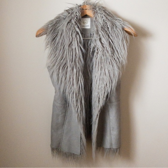 Malvin Hamburg Vest Faux Fur Long Hair Trim Grey Womens Size M - Picture 1 of 9